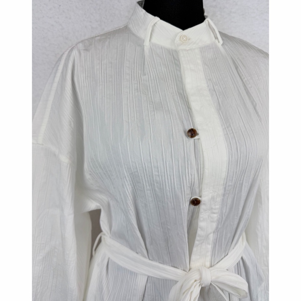 ZIILAM • White Modern Long Sleeve Belted Shirt Dress, S - Picture 10 of 15